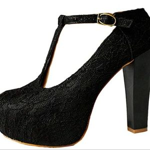 Getmorebeauty Sz 10 Marty Jane black lace t-strap